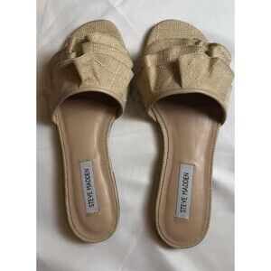 NEW IN BOX Women’s Steve Madden Levana Flat Sandals In Natural Raffia - Size 8.5